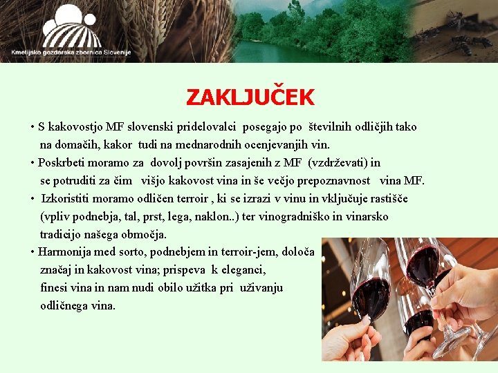 ZAKLJUČEK • S kakovostjo MF slovenski pridelovalci posegajo po številnih odličjih tako na domačih,