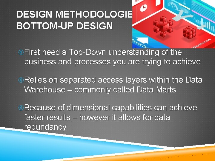 DESIGN METHODOLOGIES BOTTOM-UP DESIGN First need a Top-Down understanding of the business and processes