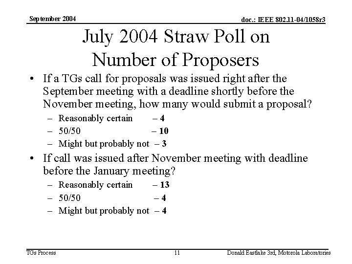 September 2004 doc. : IEEE 802. 11 -04/1058 r 3 July 2004 Straw Poll