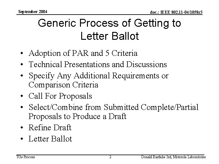 September 2004 doc. : IEEE 802. 11 -04/1058 r 3 Generic Process of Getting