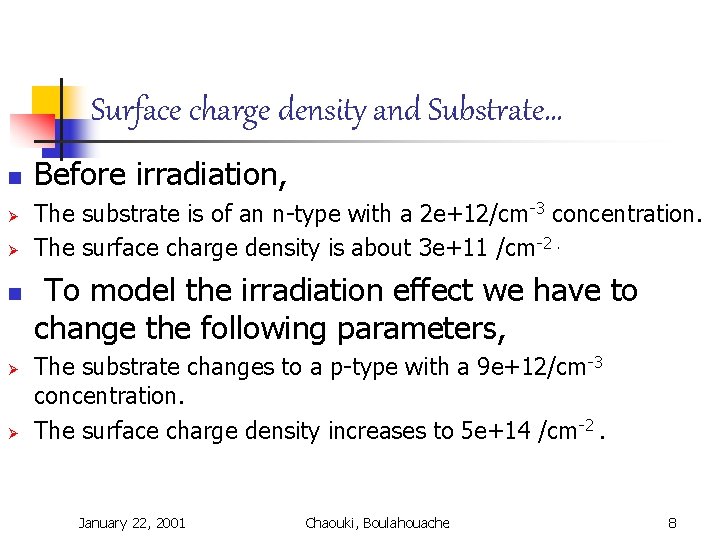 Surface charge density and Substrate… n Ø Ø Before irradiation, The substrate is of Surface charge density and Substrate… n Ø Ø Before irradiation, The substrate is of