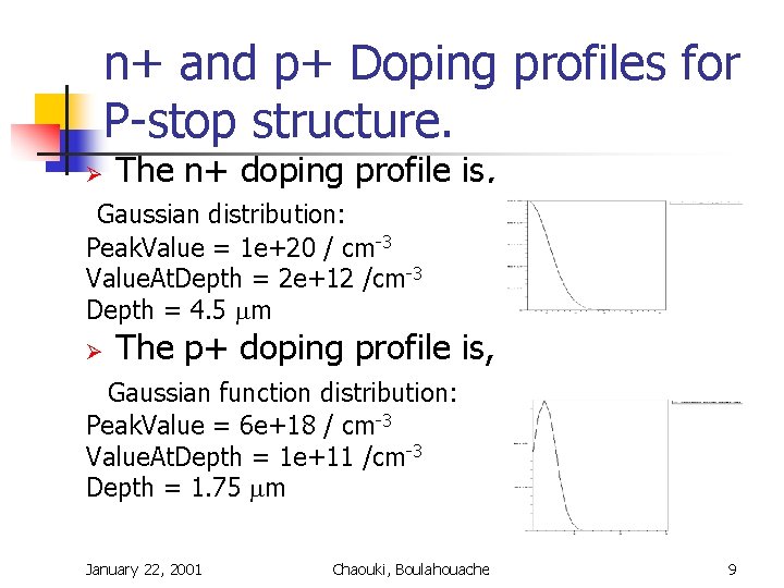 n+ and p+ Doping profiles for P-stop structure. Ø The n+ doping profile is, n+ and p+ Doping profiles for P-stop structure. Ø The n+ doping profile is,