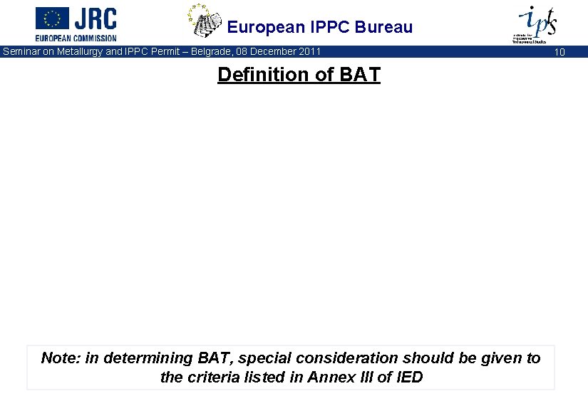 European IPPC Bureau Seminar on Metallurgy and IPPC Permit – Belgrade, 08 December 2011