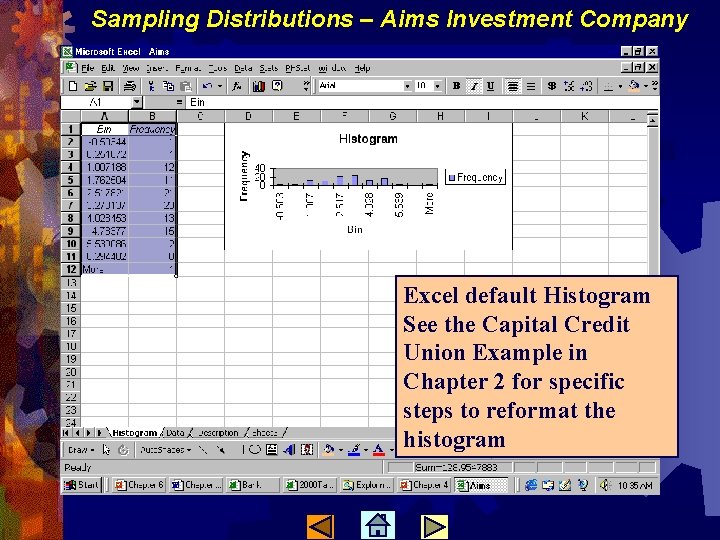 Sampling Distributions – Aims Investment Company Excel default Histogram See the Capital Credit Union