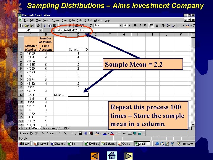 Sampling Distributions – Aims Investment Company Sample Mean = 2. 2 Repeat this process