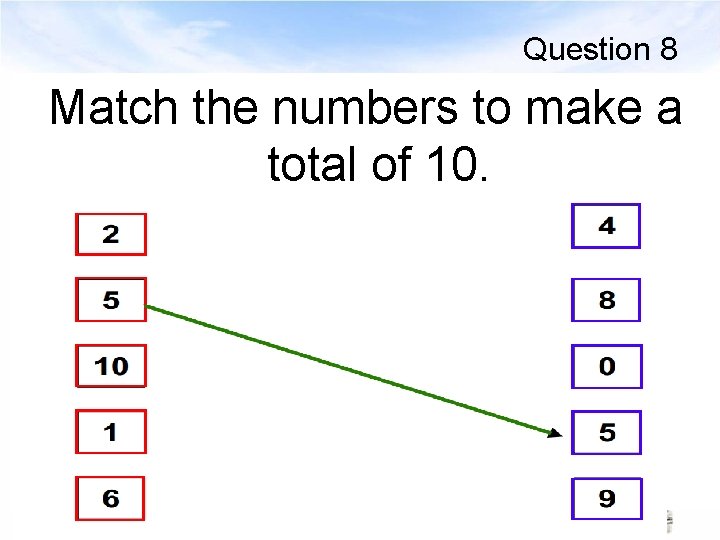 Question 8 Match the numbers to make a total of 10. 