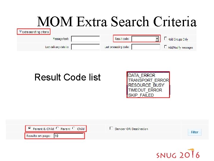 MOM Extra Search Criteria Result Code list 