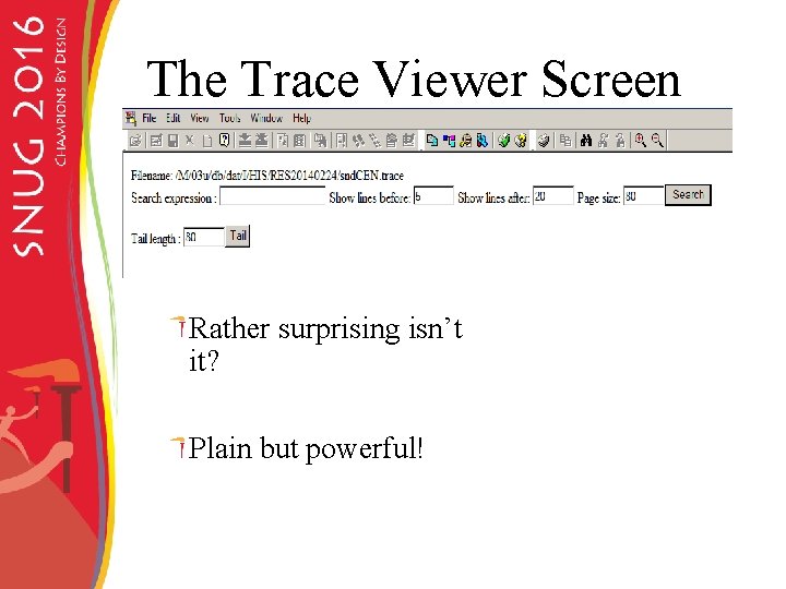 The Trace Viewer Screen Rather surprising isn’t it? Plain but powerful! 