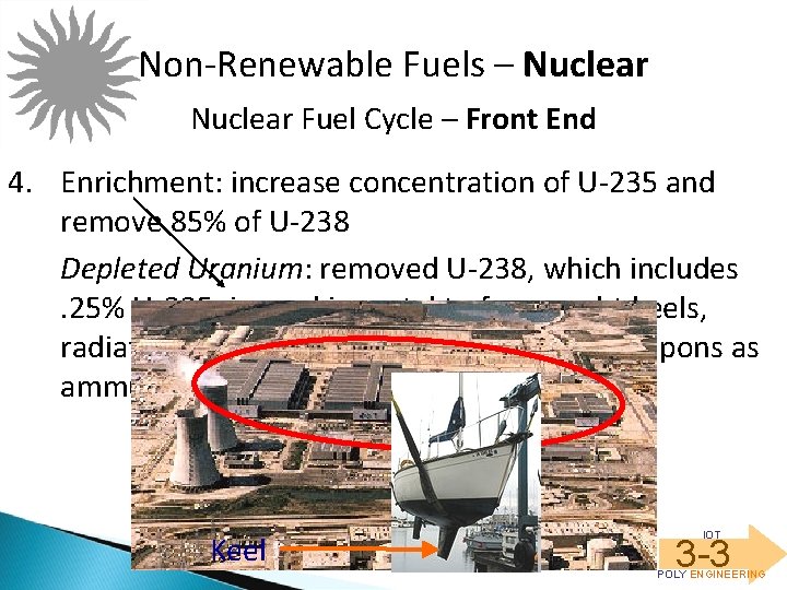 Non-Renewable Fuels – Nuclear Fuel Cycle – Front End 4. Enrichment: increase concentration of