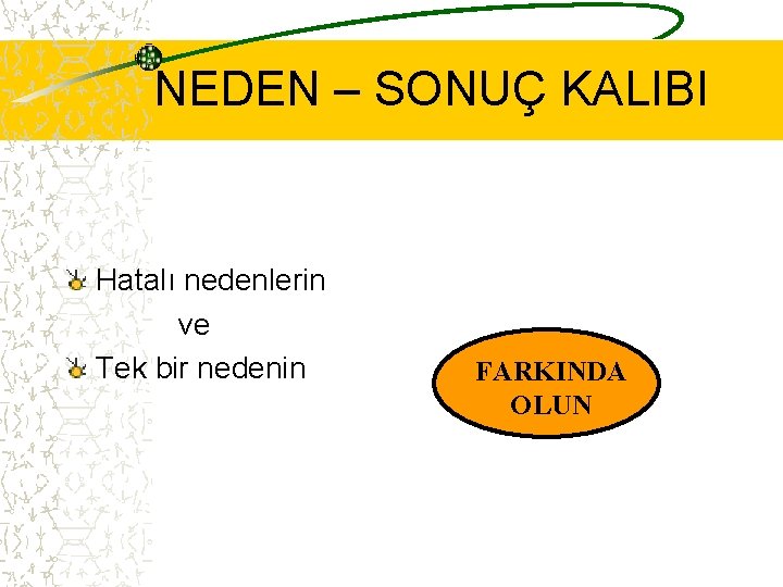 NEDEN – SONUÇ KALIBI Hatalı nedenlerin ve Tek bir nedenin FARKINDA OLUN 