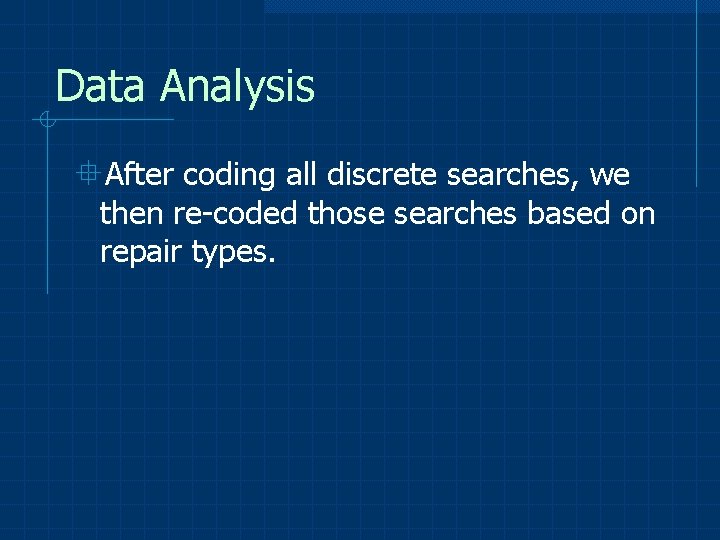Data Analysis °After coding all discrete searches, we then re-coded those searches based on