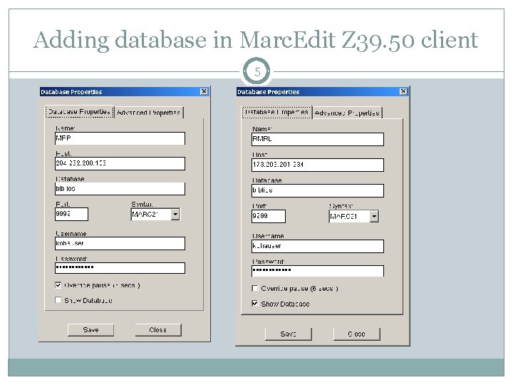 Adding database in Marc. Edit Z 39. 50 client 5 