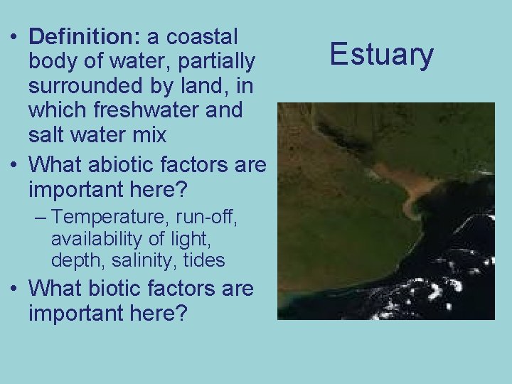  • Definition: a coastal body of water, partially surrounded by land, in which
