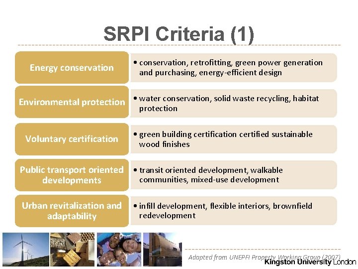 SRPI Criteria (1) Energy conservation • conservation, retrofitting, green power generation and purchasing, energy-efficient