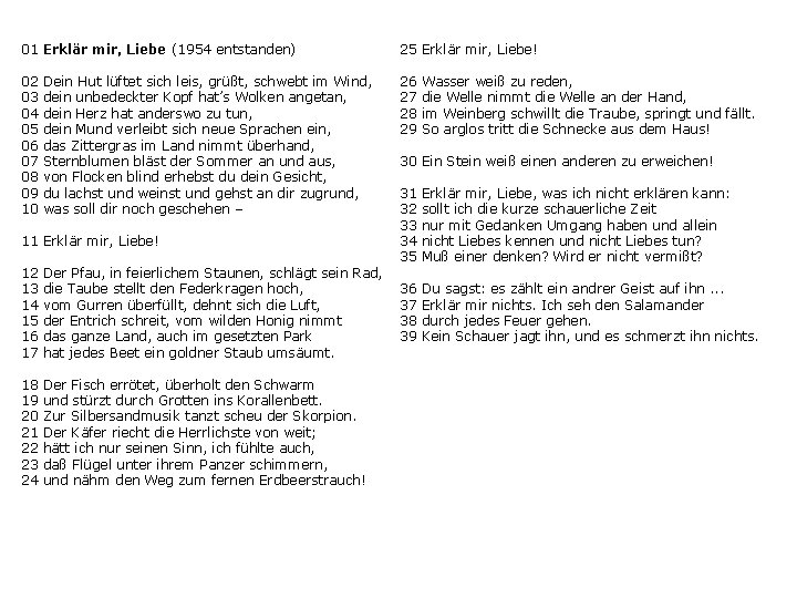 01 Erklär mir, Liebe (1954 entstanden) 25 Erklär mir, Liebe! 02 03 04 05