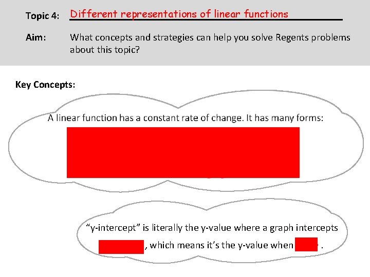 Topic 4: Different representations of linear functions Aim: What concepts and strategies can help