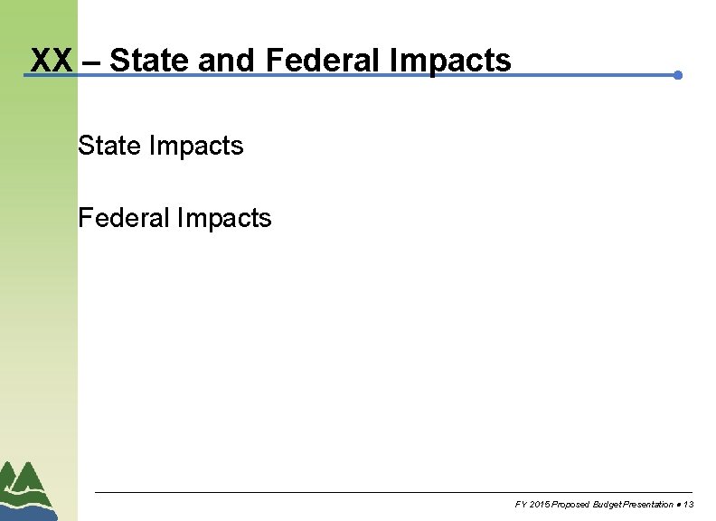 XX – State and Federal Impacts State Impacts Federal Impacts FY 2015 Proposed Budget