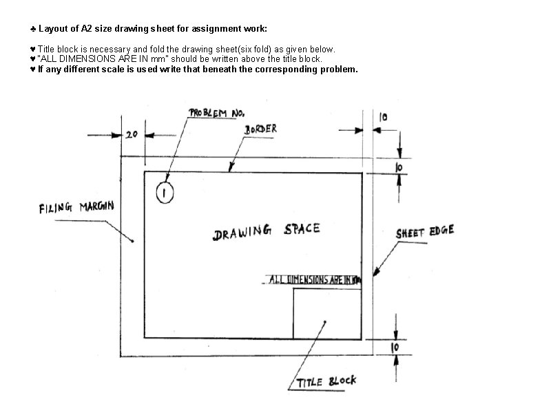 ♣ Layout of A 2 size drawing sheet for assignment work: ♥ Title block