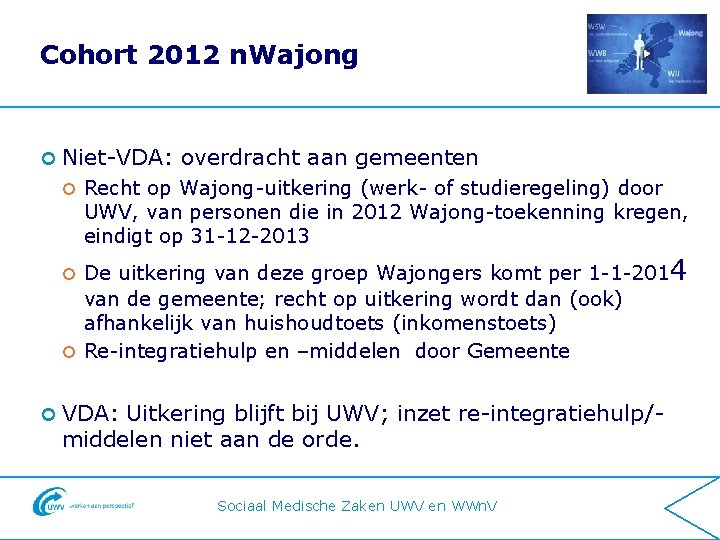 Cohort 2012 n. Wajong ¢ Niet-VDA: ¢ overdracht aan gemeenten Recht op Wajong-uitkering (werk-