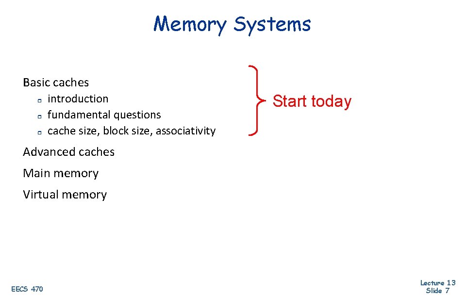 Memory Systems Basic caches r r r introduction fundamental questions cache size, block size,