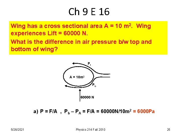 Ch 9 E 16 Wing has a cross sectional area A = 10 m