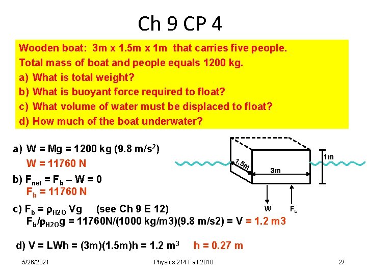 Ch 9 CP 4 Wooden boat: 3 m x 1. 5 m x 1