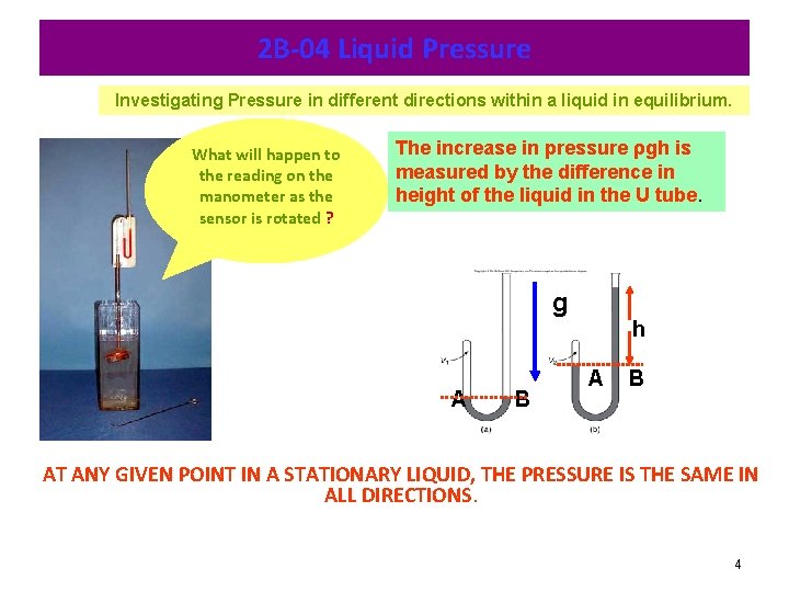 2 B-04 Liquid Pressure Investigating Pressure in different directions within a liquid in equilibrium.