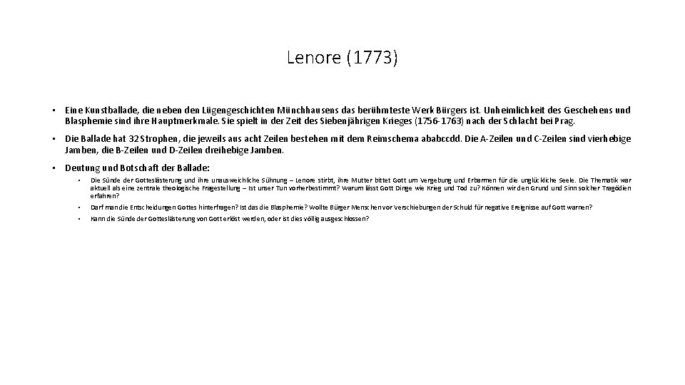 Lenore (1773) • Eine Kunstballade, die neben den Lügengeschichten Münchhausens das berühmteste Werk Bürgers