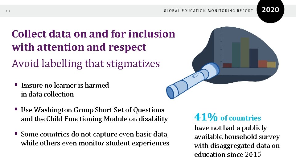 13 Collect data on and for inclusion with attention and respect Avoid labelling that