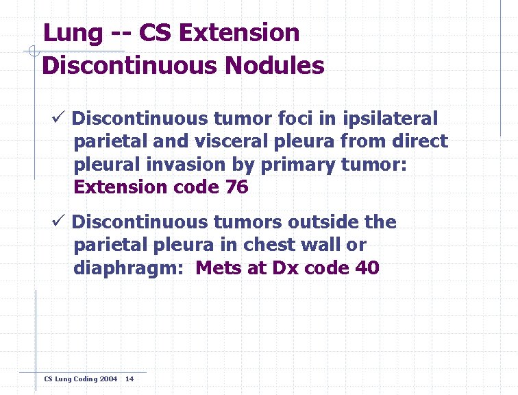 Lung -- CS Extension Discontinuous Nodules ü Discontinuous tumor foci in ipsilateral parietal and