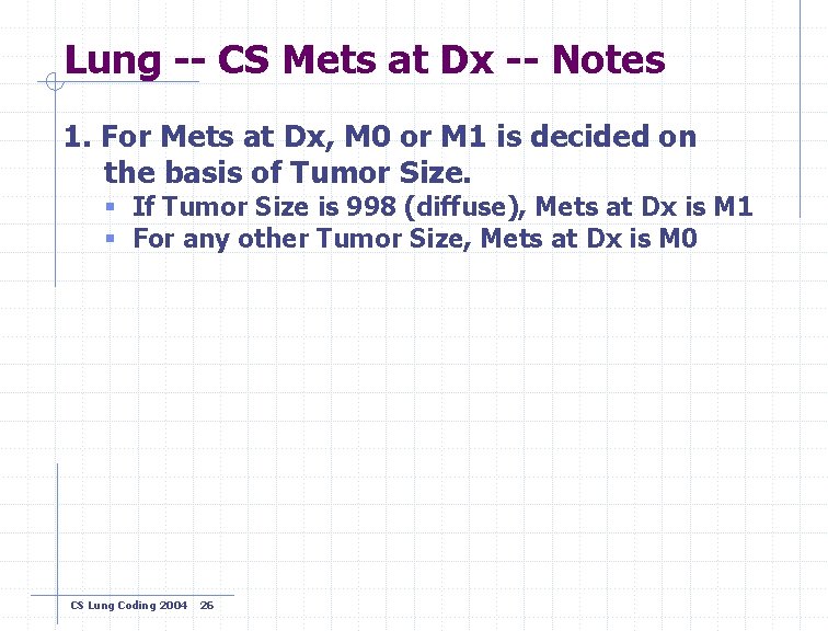 Lung -- CS Mets at Dx -- Notes 1. For Mets at Dx, M