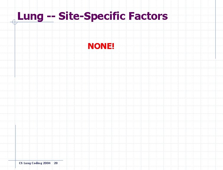 Lung -- Site-Specific Factors NONE! CS Lung Coding 2004 28 