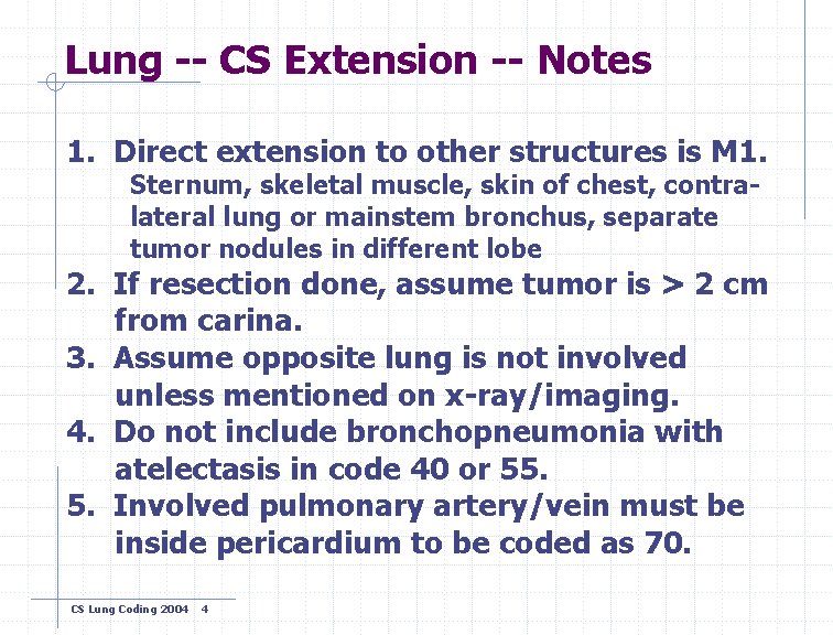 Lung -- CS Extension -- Notes 1. Direct extension to other structures is M