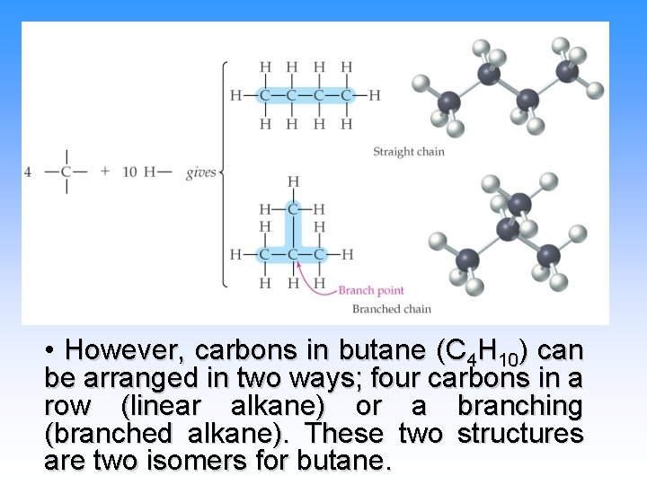  • However, carbons in butane (C 4 H 10) can be arranged in