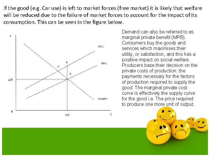 If the good (e. g. Car use) is left to market forces (free market)