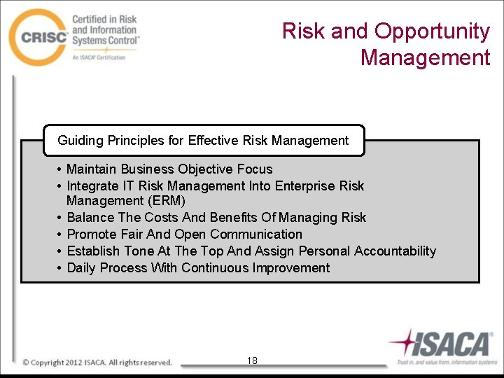 Risk and Opportunity Management Guiding Principles for Effective Risk Management • Maintain Business Objective