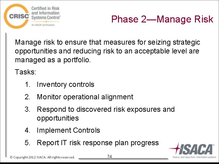 Phase 2—Manage Risk Manage risk to ensure that measures for seizing strategic opportunities and
