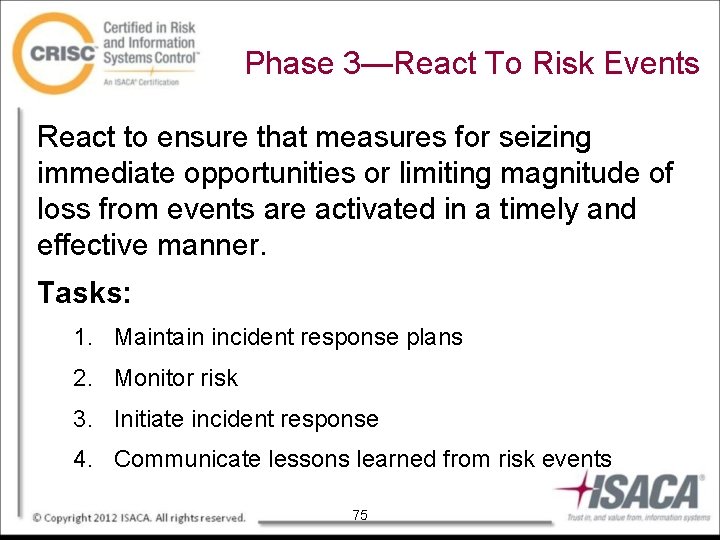 Phase 3—React To Risk Events React to ensure that measures for seizing immediate opportunities