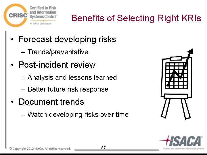 Benefits of Selecting Right KRIs • Forecast developing risks – Trends/preventative • Post-incident review