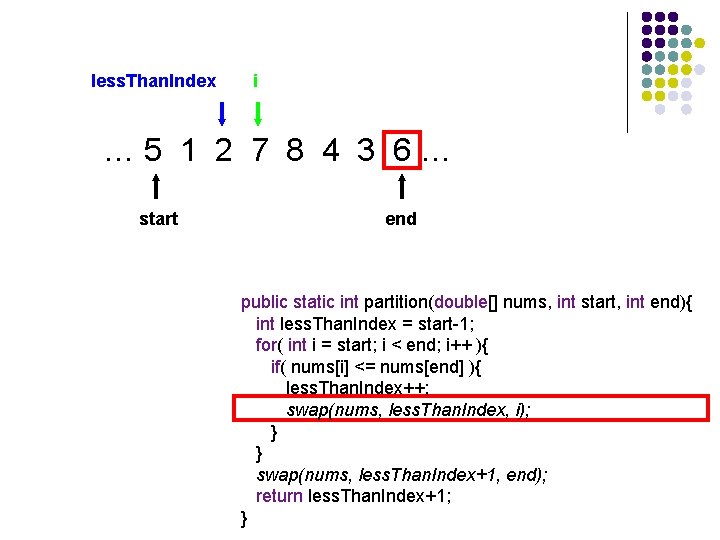 less. Than. Index i … 5 1 2 7 8 4 3 6… start