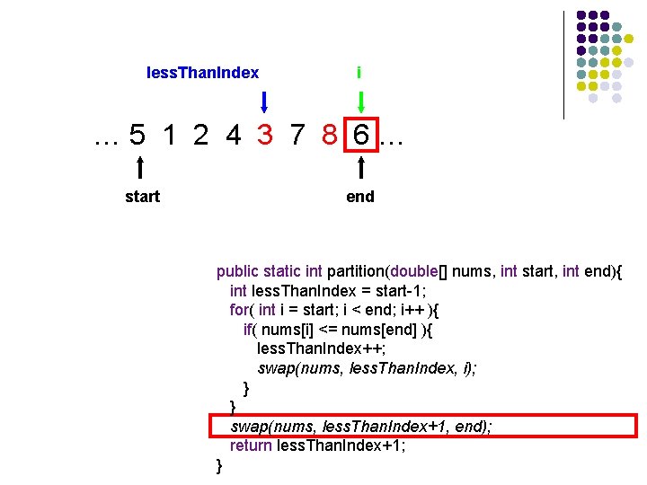 less. Than. Index i … 5 1 2 4 3 7 8 6… start