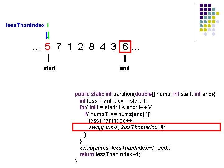 less. Than. Index i … 5 7 1 2 8 4 3 6… start