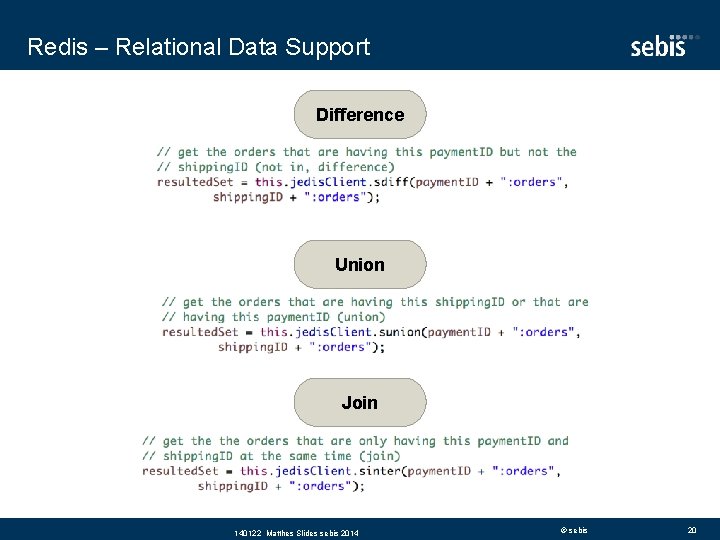 Redis – Relational Data Support Difference Union Join 140122 Matthes Slides sebis 2014 ©