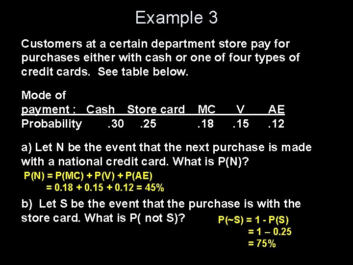 Example 3 Customers at a certain department store pay for purchases either with cash