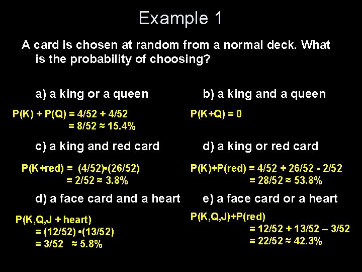 Example 1 A card is chosen at random from a normal deck. What is