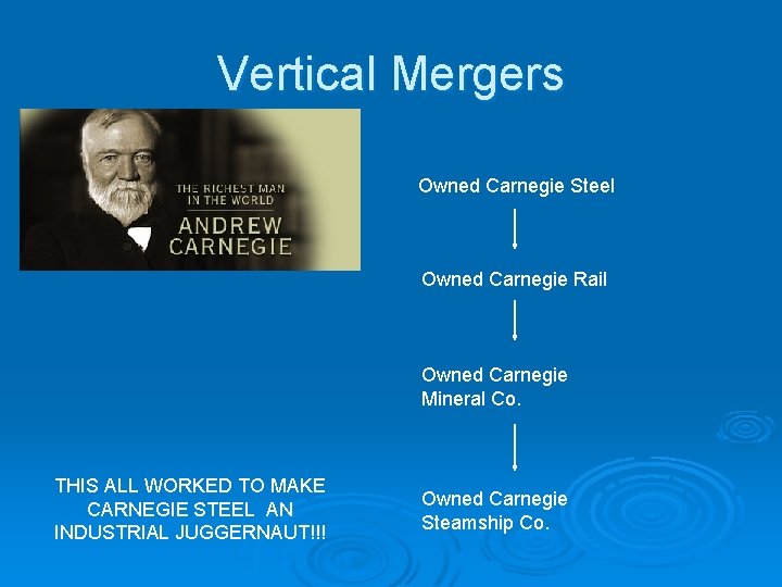 Vertical Mergers Owned Carnegie Steel Owned Carnegie Rail Owned Carnegie Mineral Co. THIS ALL