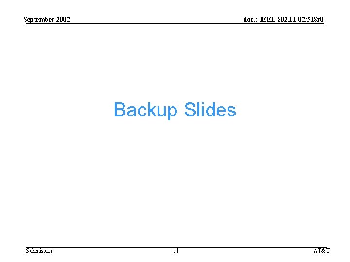 September 2002 doc. : IEEE 802. 11 -02/518 r 0 Backup Slides Submission 11