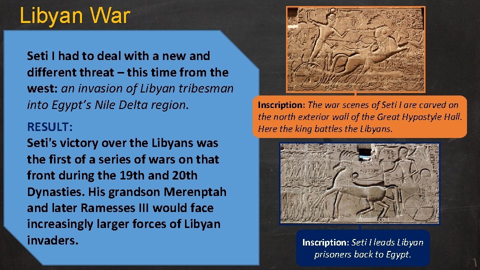 Libyan War Seti I had to deal with a new and different threat –