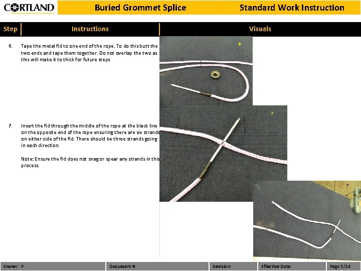 Buried Grommet Splice Step Instructions 6. Tape the metal fid to one end of