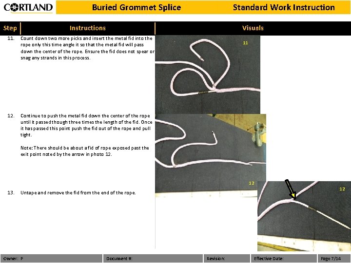 Buried Grommet Splice Step Instructions 11. Count down two more picks and insert the